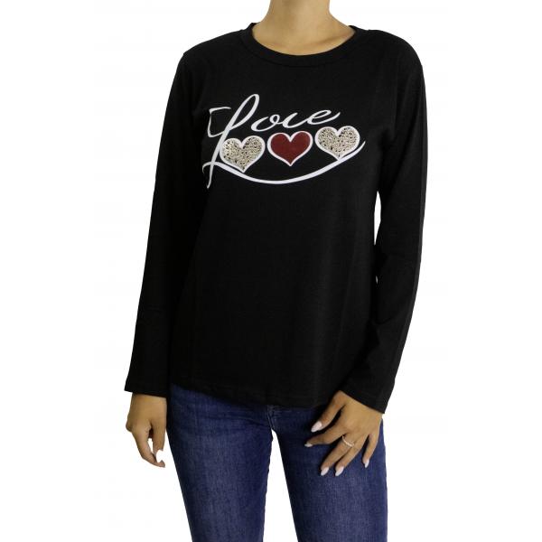 t shirt con stampa cuori leopard "love"